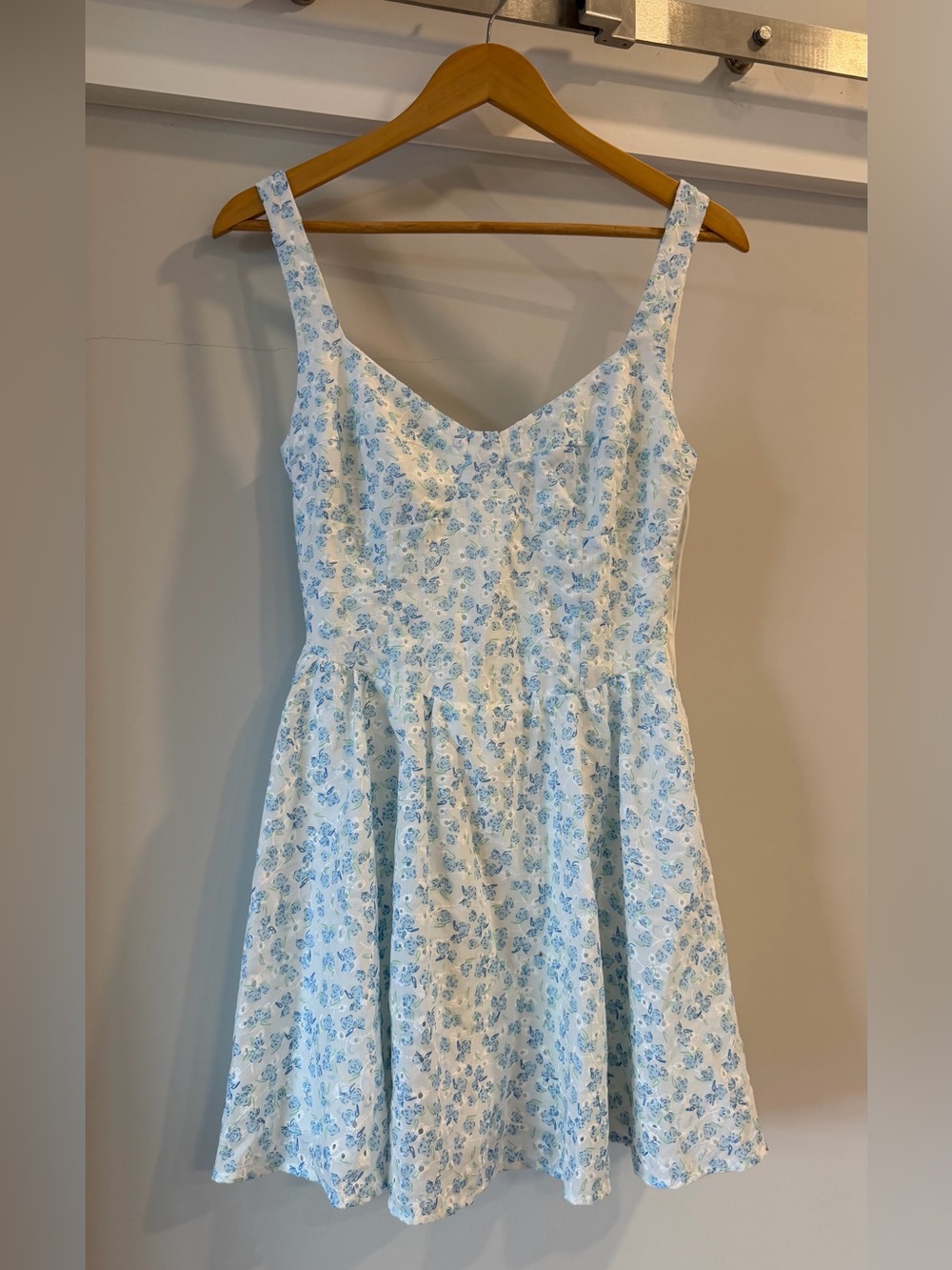 Princess Polly Blue Floral Eyelet Mini Dress Size 4